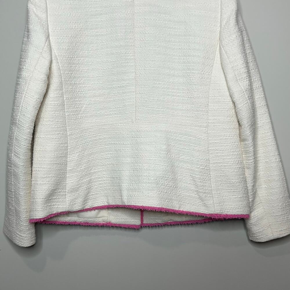 Talbots Cream Tweed Blazer Jacket Size 10 Pink Trim Preppy - Picture 9 of 10